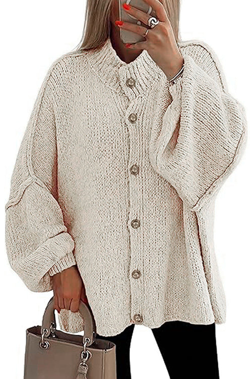 Margovil Pullover-Strickjacke mit Ballonärmeln und Knopfleiste