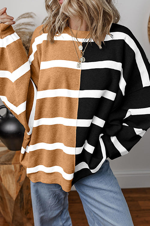 Margovil Long Sleeves Color Block Striped Oversized Sweatshirt