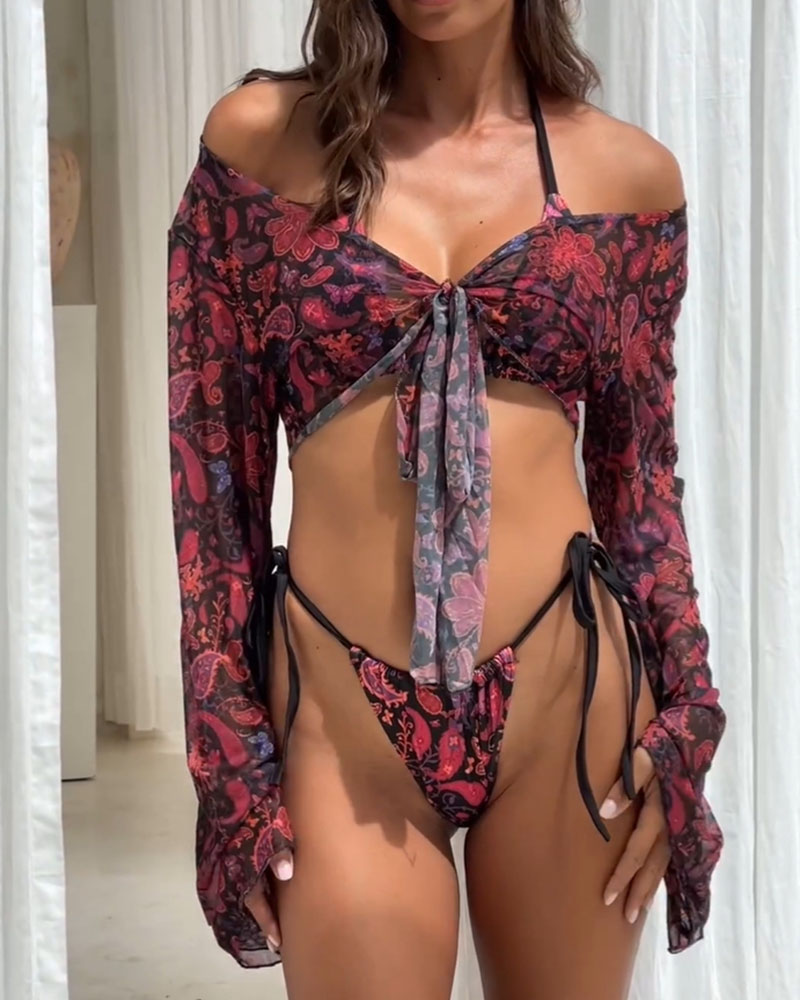 Women's Printed Bikini Three-Piece Set