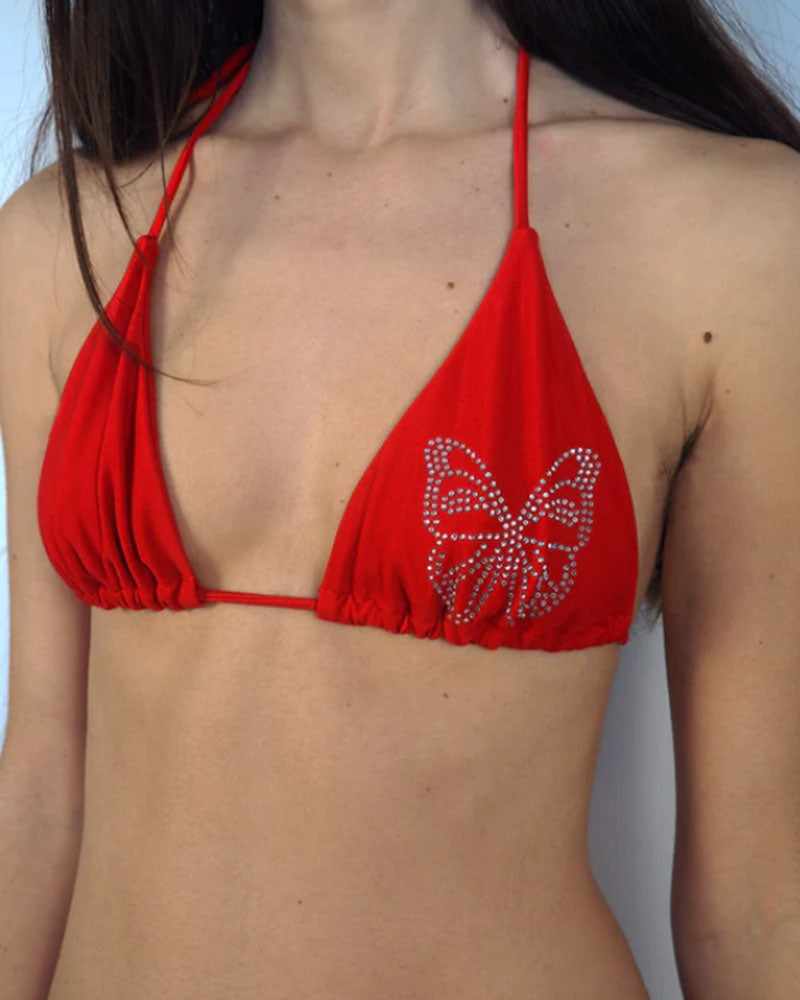 Women's butterfly patch diamond string bikini set