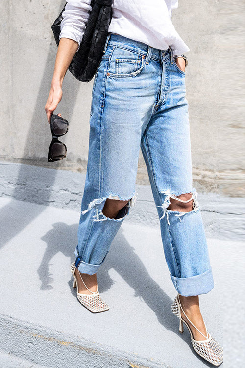 Margovil Straight Leg Ripped Boyfriend Jeans