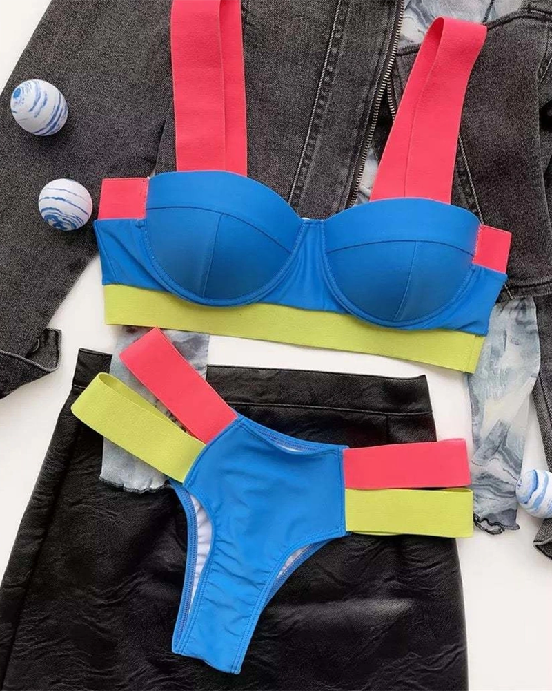 Contrast-paneled cutout bikini