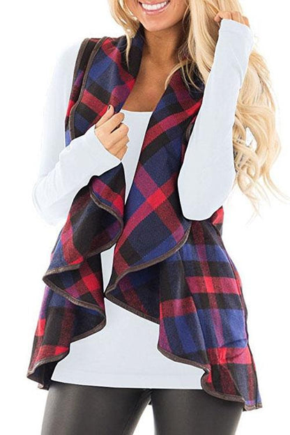 Margovil Lush Sleeveless Plaid Jacket Vest with Pockets