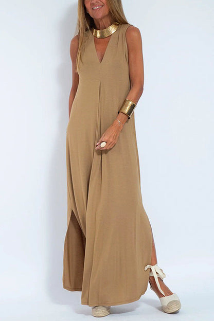 Margovil Sleeveless V Neck Side Split Maxi Dress