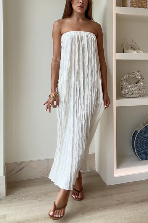 Strapless Tube Crinkled Maxi Vacation Dress