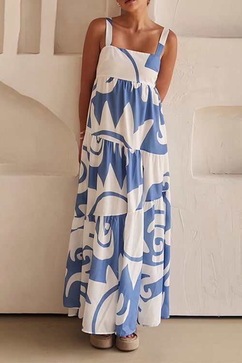 Margovil Backless Ruffle Tiered Printed Maxi Cami Dress