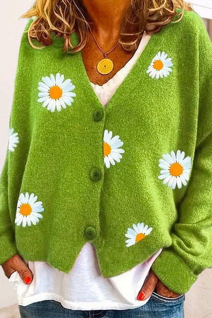 Margovil V Neck Button Up Daisy Embroidery Sweater Cardigan