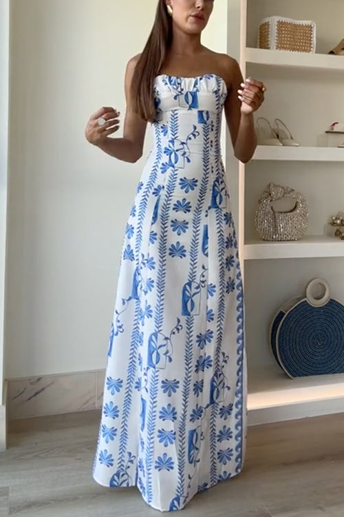 Strapless Tube Printed Maxi Party Dress