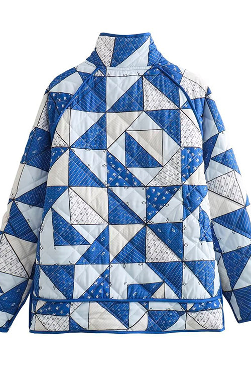 Margovil Button Up Color Block Print Padded Quilted Coat