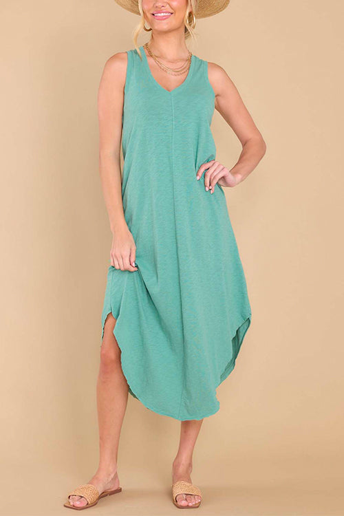 Margovil V Neck Curve Hem Casual Comfy Tank Dress