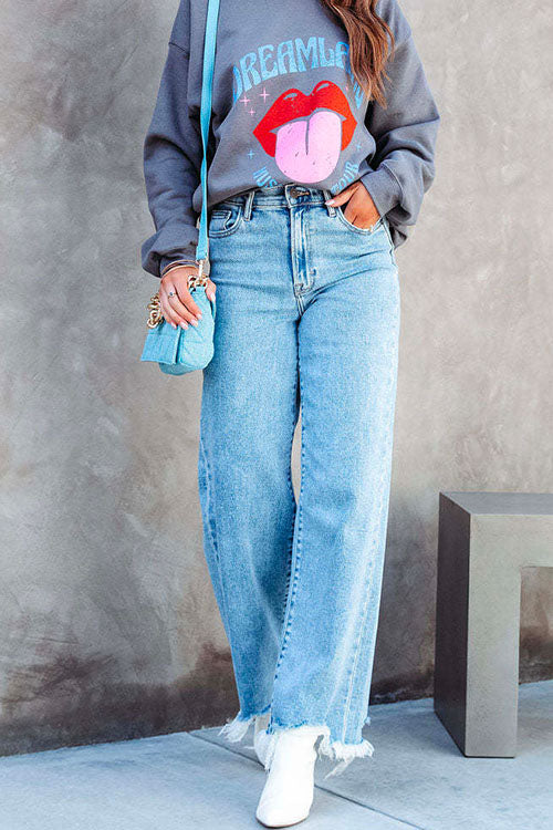 Margovil Raw Hem Wide Leg Casual Denim Pants