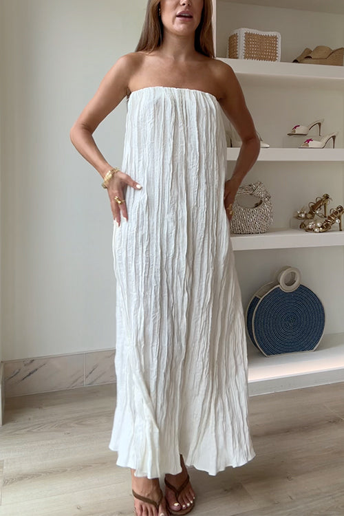 Strapless Tube Crinkled Maxi Vacation Dress