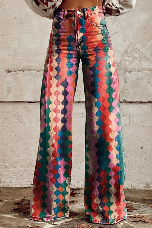 Margovil High Rise Color Block Printed Wide Leg Pants