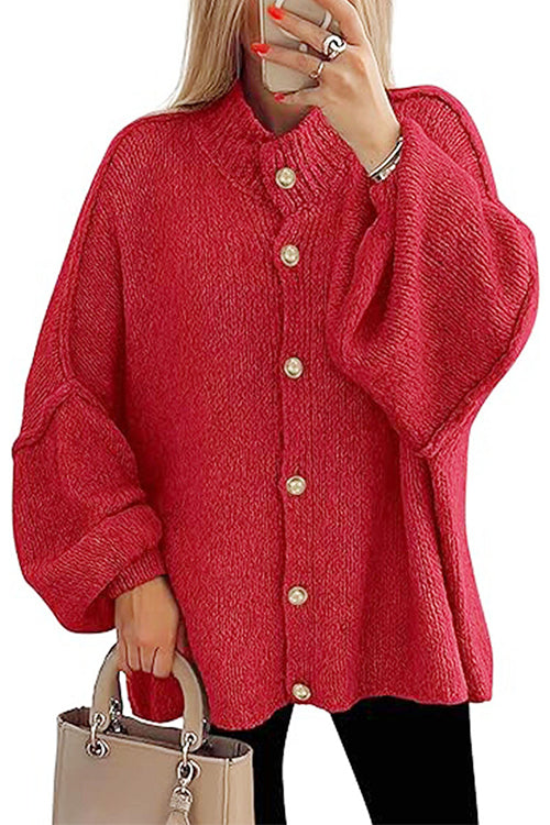 Margovil Pullover-Strickjacke mit Ballonärmeln und Knopfleiste