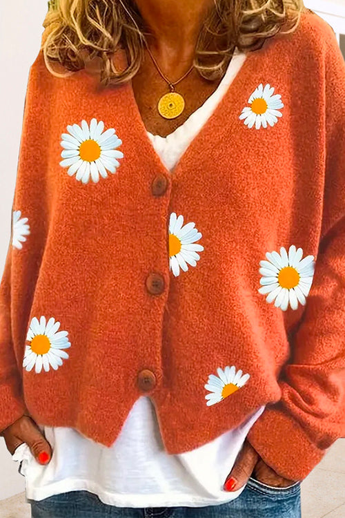 Margovil V Neck Button Up Daisy Embroidery Sweater Cardigan