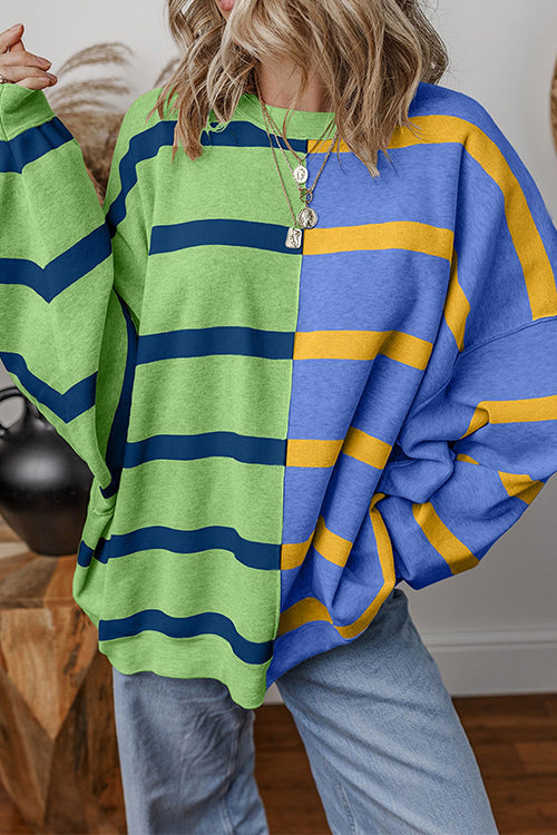 Margovil Long Sleeves Color Block Striped Oversized Sweatshirt