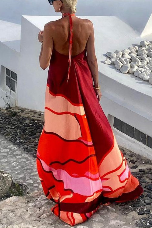 Margovil Halter Backless Printed Swing Maxi Vacation Dress