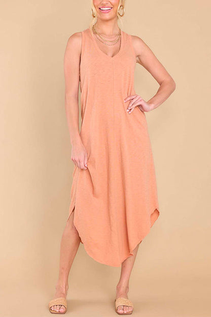 Margovil V Neck Curve Hem Casual Comfy Tank Dress