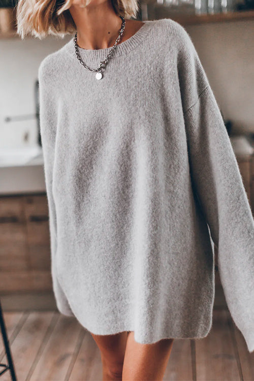 Crewneck Drop Shoulder Oversized Knitting Sweater