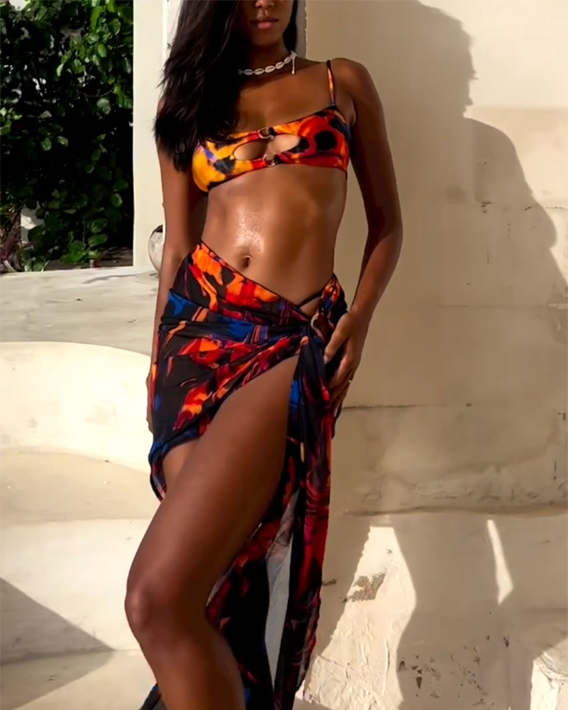 women's printed three piece bikini