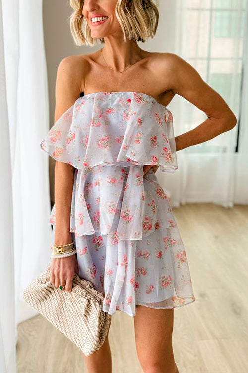 Strapless Tiered Floral Mini Dress