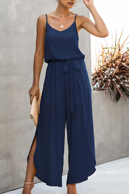 Florcoo Jumpsuit mit V-Ausschnitt und weitem Bein und Trägern 