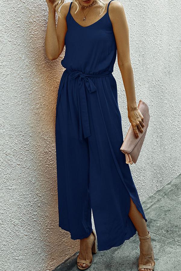 Florcoo Jumpsuit mit V-Ausschnitt und weitem Bein und Trägern 