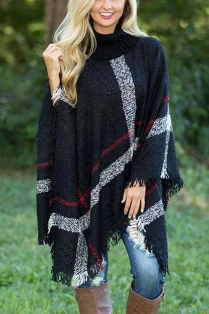 Margovil Chicest Tassel Lattice Cloak Poncho Sweater