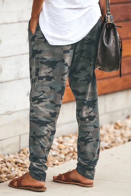 Margovil Casual Pockets Drawstring Camo Joggers