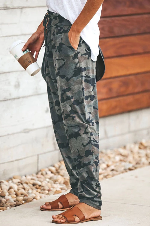 Margovil Casual Pockets Drawstring Camo Joggers