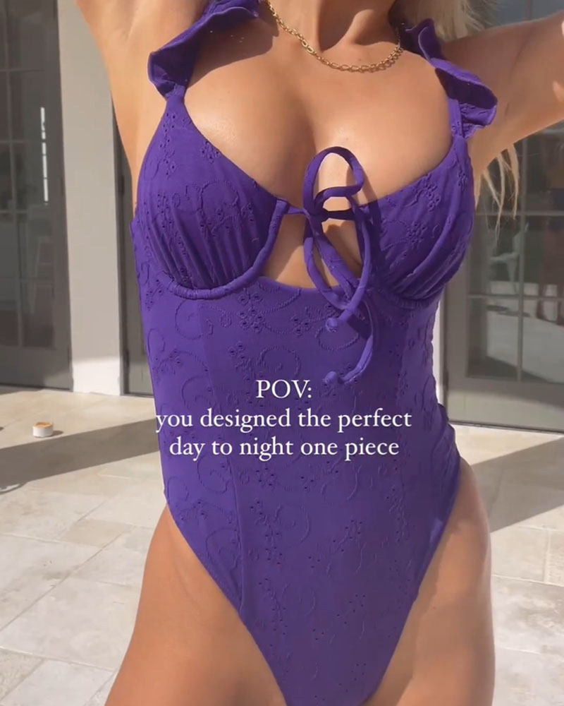 Women's solid color lace one-piece swimsuit