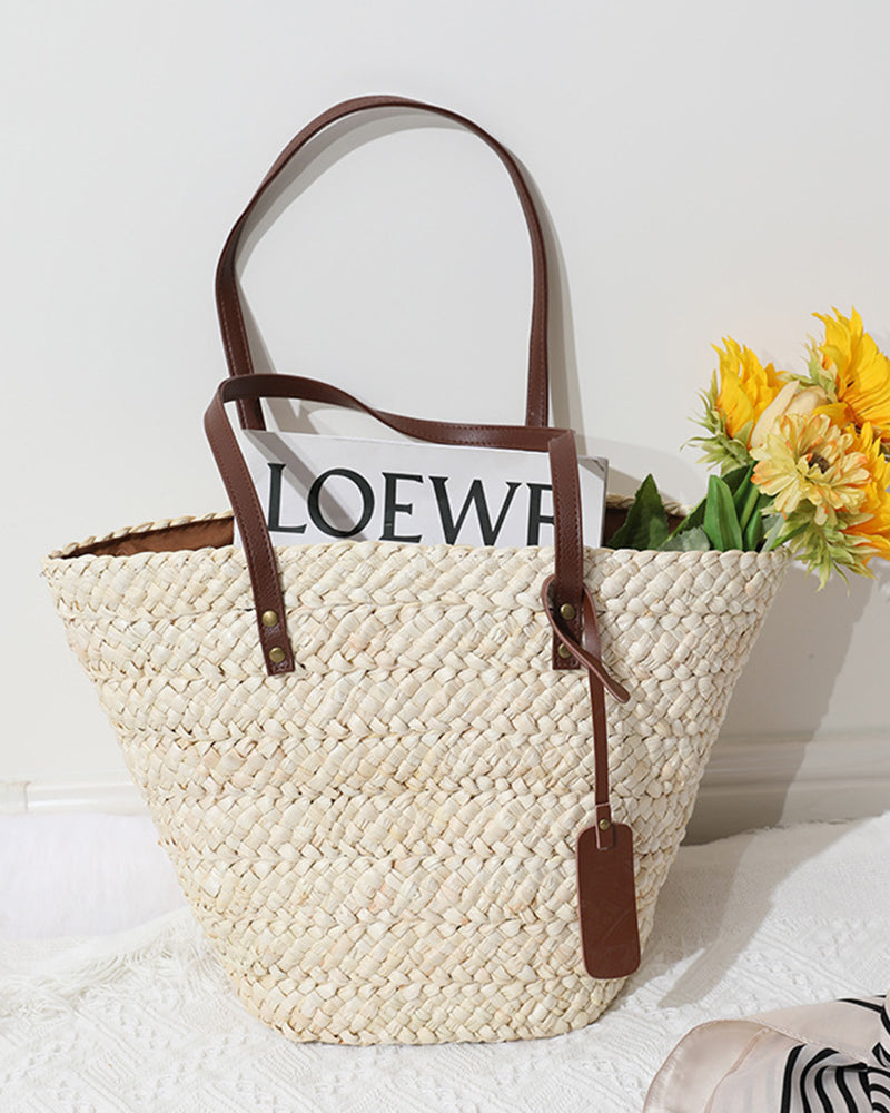 shoulder corn skin straw bag