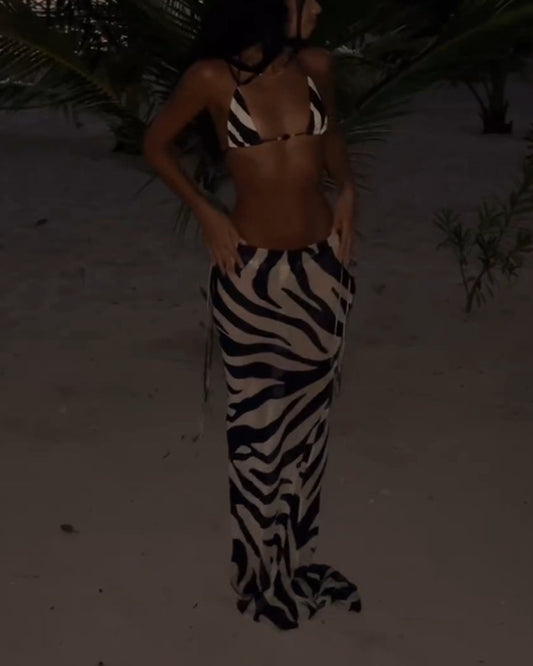 Women's Zebra Print String Bikini Three Piece Suit