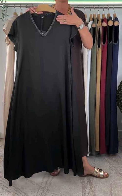 Women's V-neck Solid Color Loose Dress