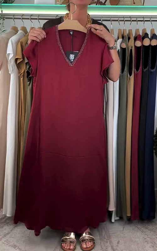 Women's V-neck Solid Color Loose Dress