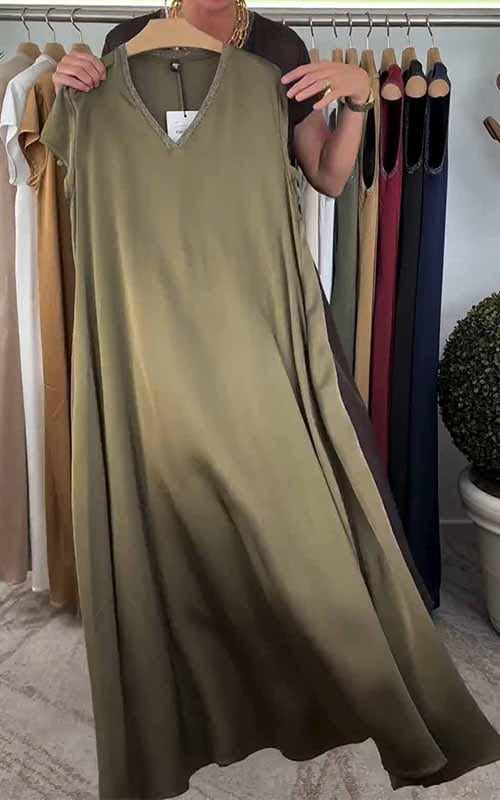 Women's V-neck Solid Color Loose Dress