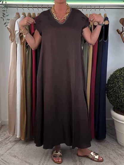 Women's V-neck Solid Color Loose Dress