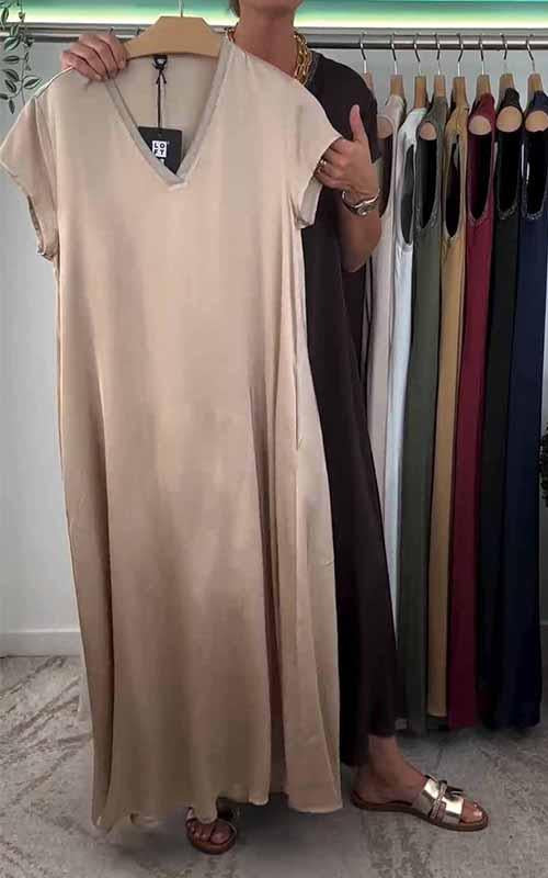 Women's V-neck Solid Color Loose Dress