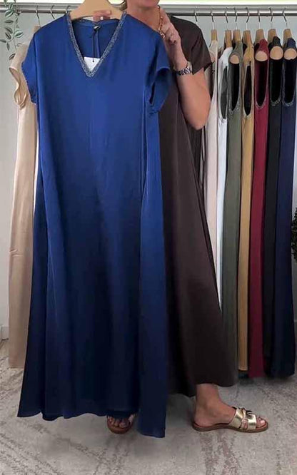 Women's V-neck Solid Color Loose Dress