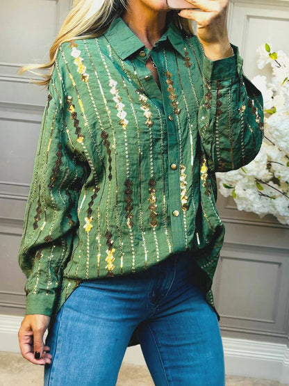 Women's Elegant Foil Printed Long Sleeve Shirt