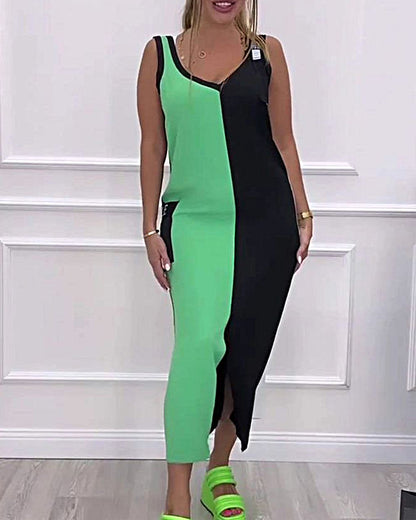 Women's Contrast Color Sleeveless Dress