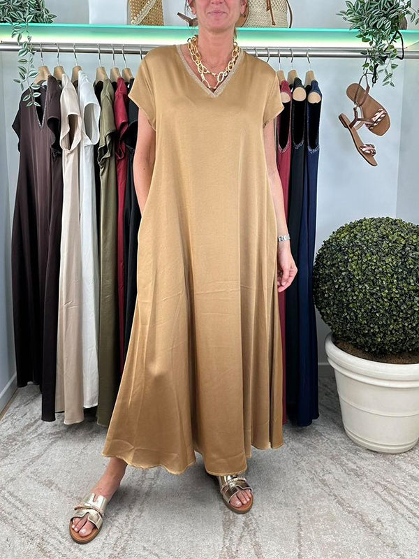 Women's V-neck Solid Color Loose Dress