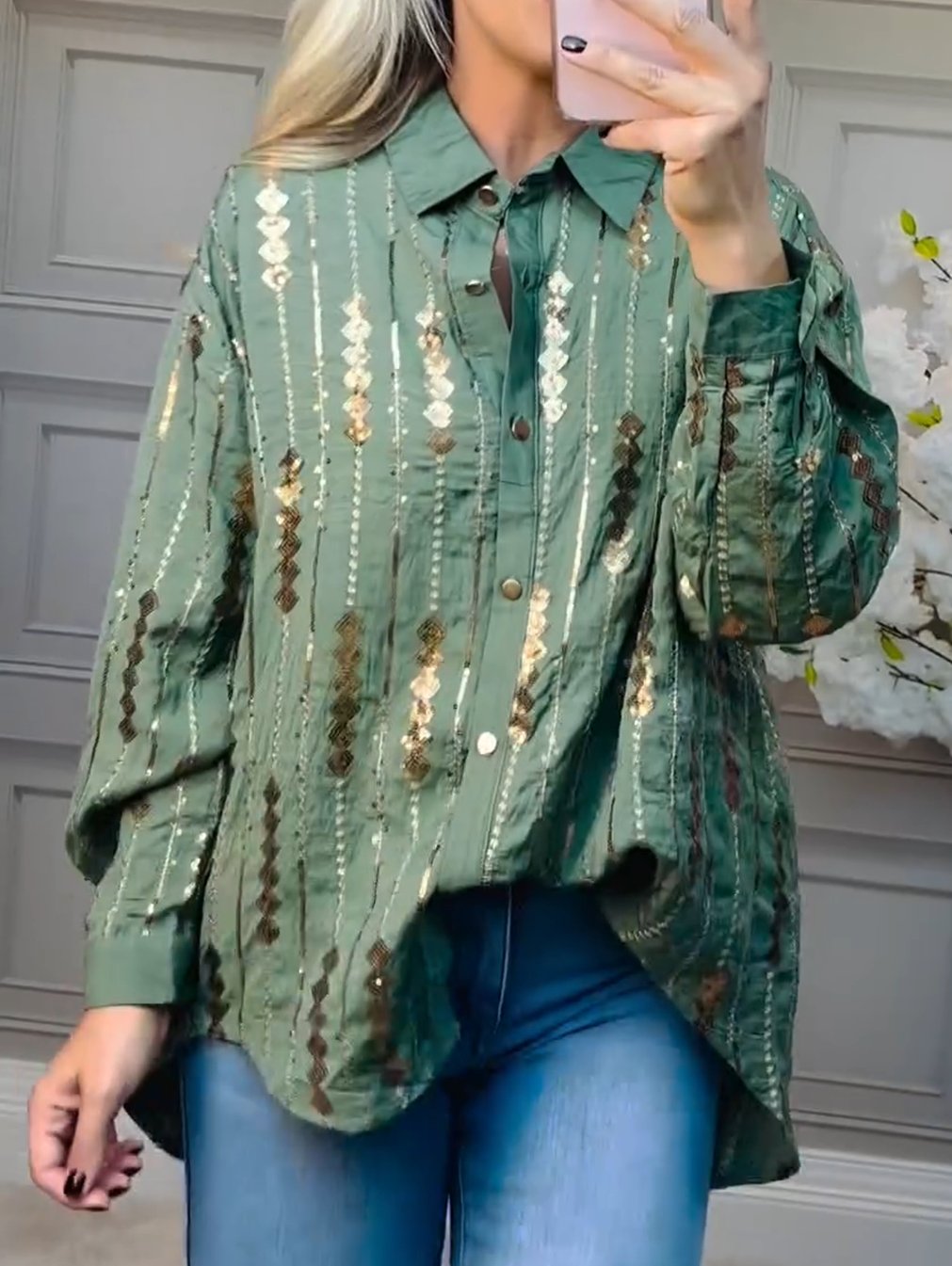 Women's Elegant Foil Printed Long Sleeve Shirt