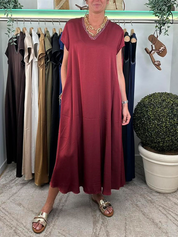 Women's V-neck Solid Color Loose Dress